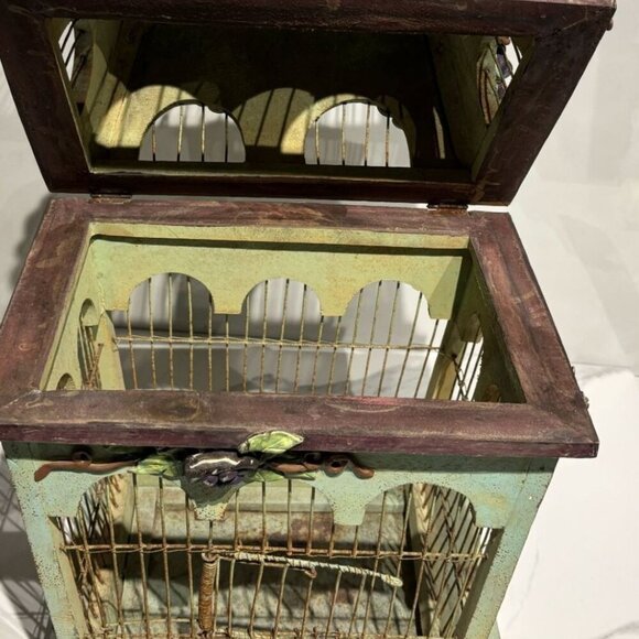 Victorias Vintage And Antiques Metal Wood Grapes Design Bird Cage Light Green OS - Picture 8 of 14